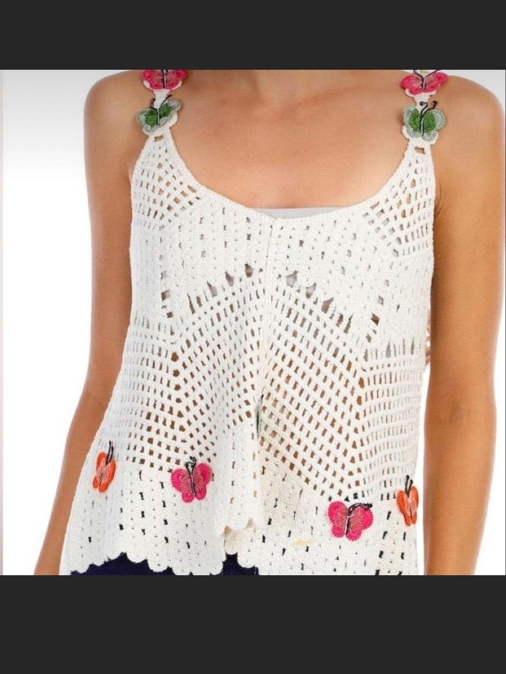 White Crochet Butterfly-Accent Camisole